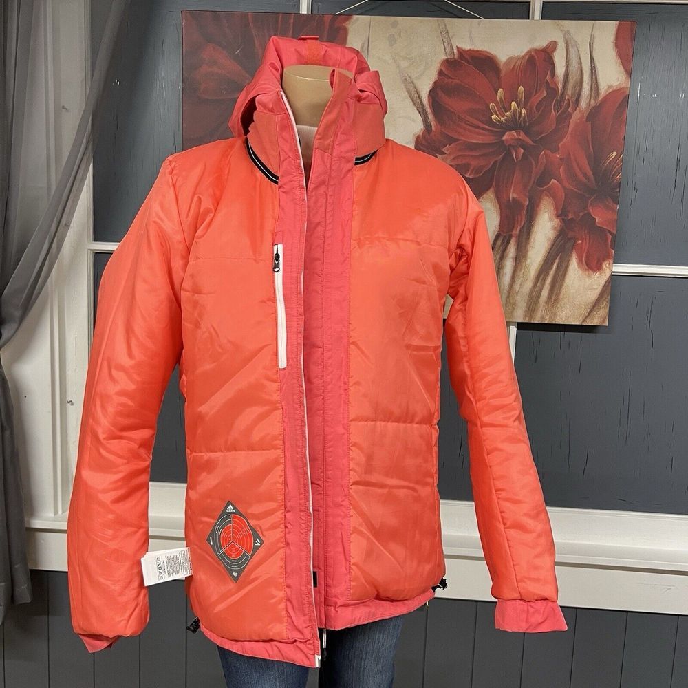Adidas Jacket Women's Sz Large Lightweight Puffer Bomber Hooded Full Zip Pink - Picture 14 of 14
